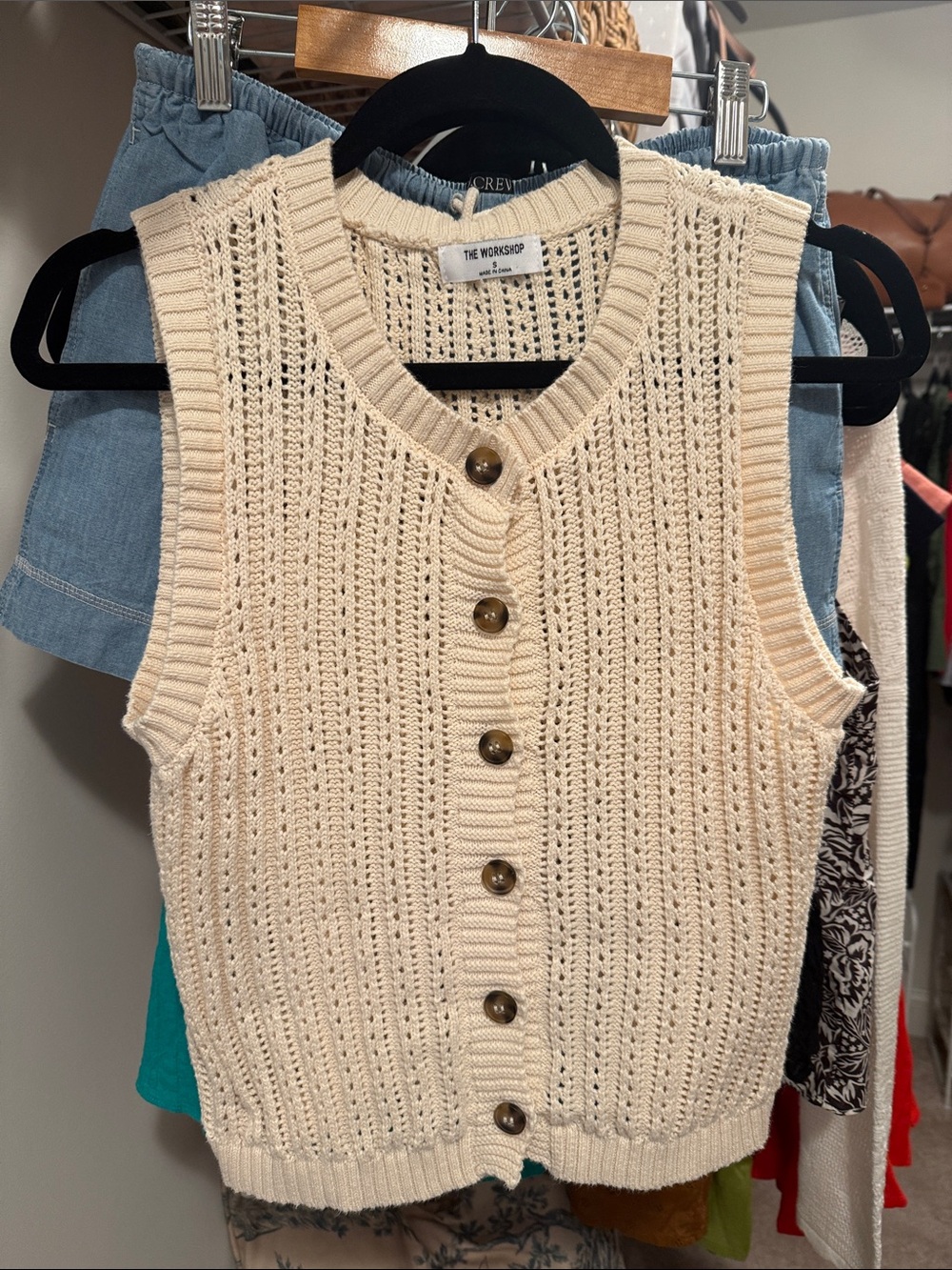 Nordstrom Cream 100% cotton Crochet Button-Front Knit Vest